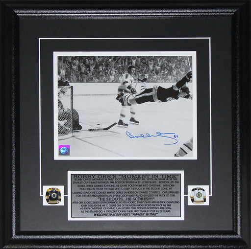 Bobby Orr Boston Bruins The Goal Black & White 8x10 Signed Hockey Frame