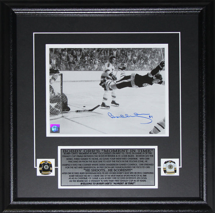 Bobby Orr Boston Bruins The Goal Black & White 8x10 Signed Hockey Frame