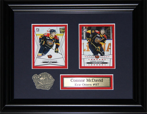 Connor McDavid Erie Otters 2 Card OHL Hockey Memorabilia Collector Frame