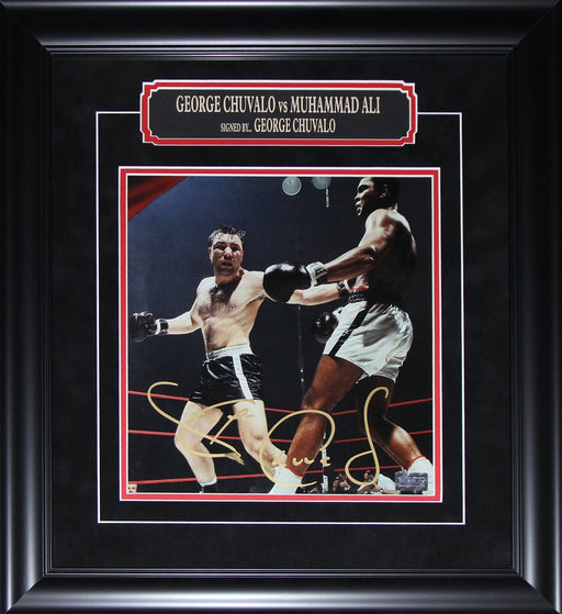 George Chuvalo Signed Boxing Memorabilia 11x11 Lazer Etched Frame with Muhammad Ali
