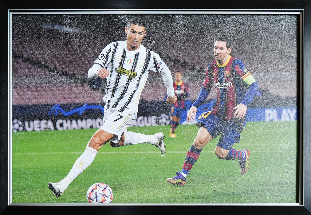 Cristiano Ronaldo Lionel Messi Real Madrid Barcelona FC Soccer Textured Print Frame
