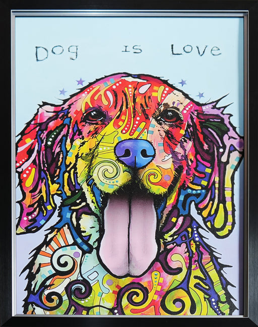 Dog Is Love by Dean Russo Colorful Textured Print Art Piece Frame