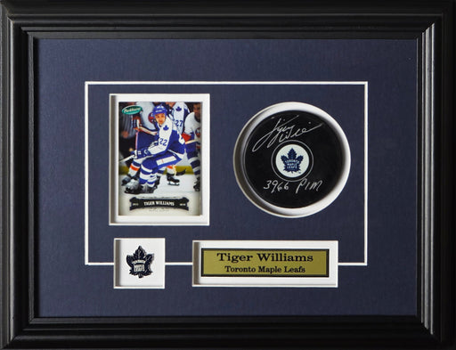 Tiger Williams Toronto Maple Leafs Signed Puck with Card Memorabilia Collector Frame