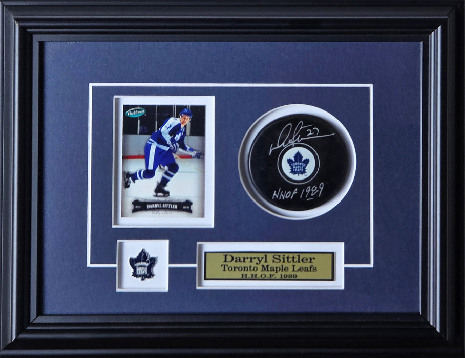 Darryl Sittler Toronto Maple Leafs Signed Puck with Card Memorabilia Collector Frame