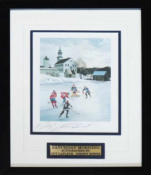 Saturday Morning Lithograph Kids Print Signed by Guy Lafleur & Johnny Bower Lithograph Frame
