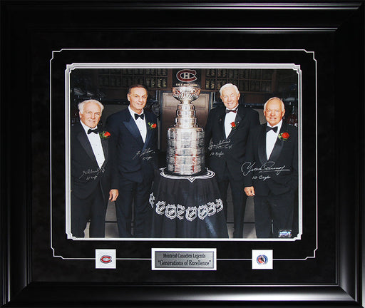Henri Richard Guy Lafleur Jean Beliveau & Yvan Cournoyer Stanley Cup Signed 16x20 Hockey Frame