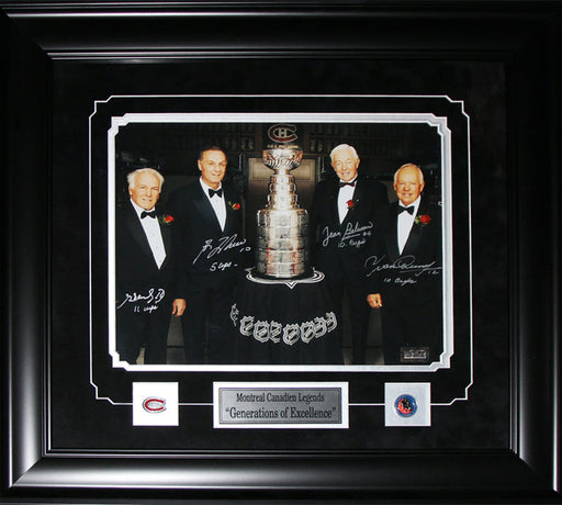 Henri Richard Guy Lafleur Jean Beliveau & Yvan Cournoyer Stanley Cup Signed 11x14 Hockey Frame