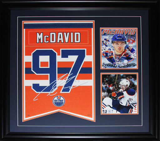 Connor McDavid Edmonton Oilers #97 Lazer Etched Autograph Felt Jersey Banner Hockey Sports Memorabilia Collector Frame