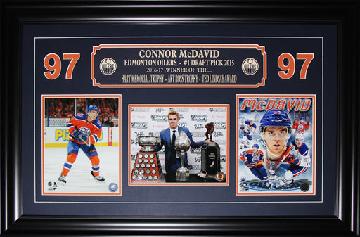 Connor McDavid Edmonton Oilers 2017 MVP Hart Art Ross Ted Lindsay 3 Photograph Hockey Frame