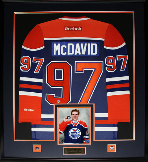 Connor McDavid Edmonton Oilers Signed Jersey Hockey Collector Frame (Blue)