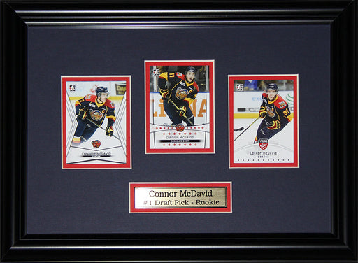 Connor McDavid Erie Otters 3 Card OHL Hockey Memorabilia Collector Frame
