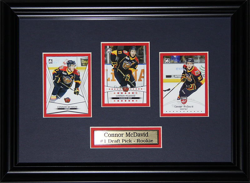 Connor McDavid Erie Otters 3 Card OHL Hockey Memorabilia Collector Frame