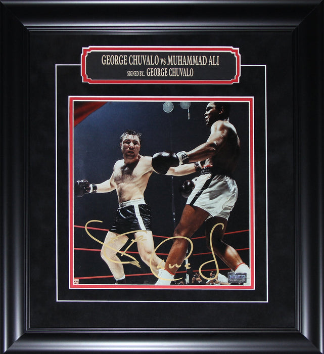 George Chuvalo Signed Boxing Memorabilia 11x11 Lazer Etched Frame with Muhammad Ali