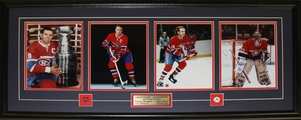 Maurice Richard Jean Beliveau Guy Lafleur Patrick Roy 4 Photo Hockey Frame
