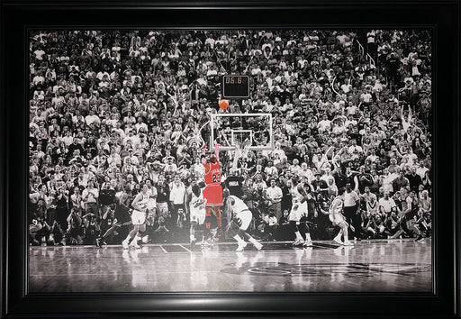 Michael Jordan Chicago Bulls "The Last Shot" Basketball Sports Memorabilia Collector 24 X 36 Textured Frame