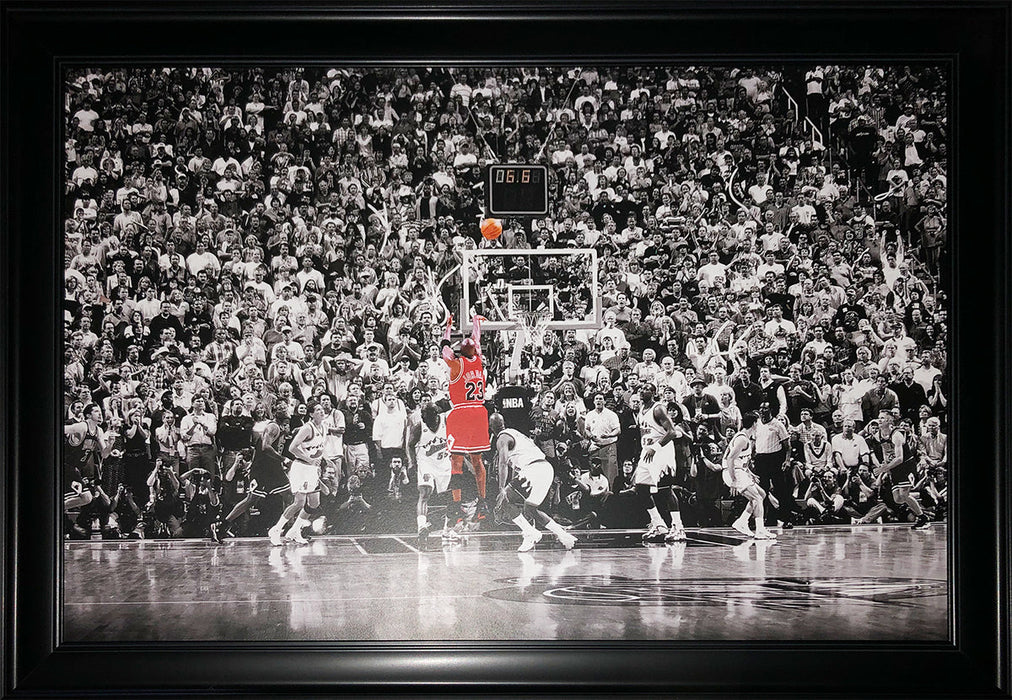 Michael Jordan Chicago Bulls "The Last Shot" Basketball Sports Memorabilia Collector 24 X 36 Textured Frame