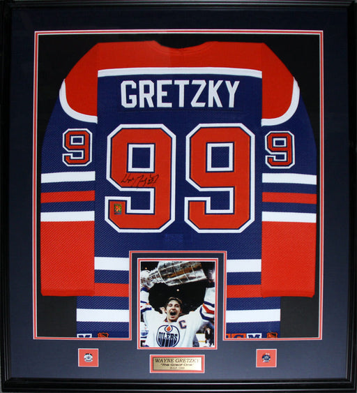 Wayne Gretzky Edmonton Oilers Signed Jersey Hockey Frame (blue and orange)