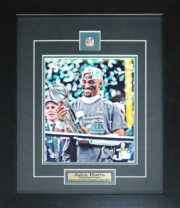 Jalen Hurts Philadelphia Eagles Superbowl LIX MVP Championship Football 8x10 Memorabilia Collector Frame