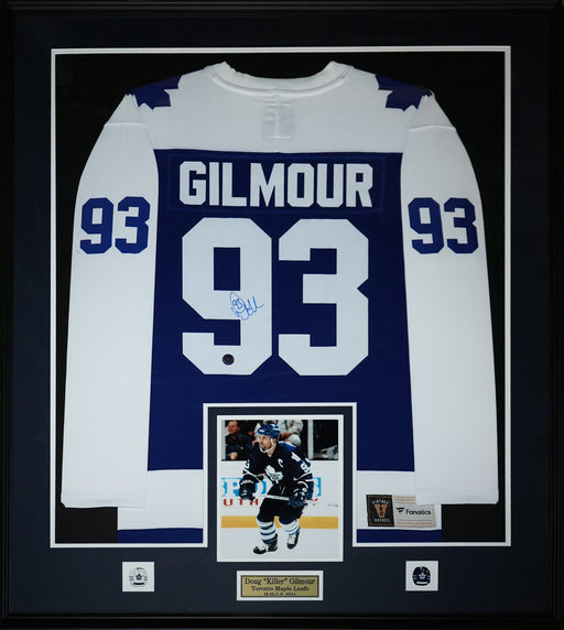 Doug Gilmour Toronto Maple Leafs Signed Hockey Vintage Jersey Sports Memorabilia Collector Frame (Blue)