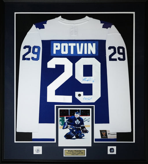 Felix Potvin Toronto Maple Leafs Signed Hockey Vintage Jersey Sports Memorabilia Collector Frame (Blue)