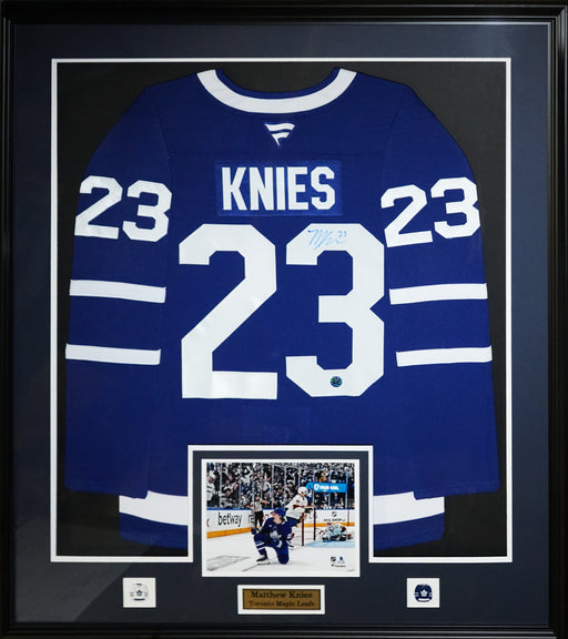 Matthew Knies Toronto Maple Leafs Signed Hockey Jersey Sports Memorabilia Collector Frame (Blue)