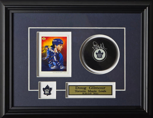 Doug Gilmour Toronto Maple Leafs Signed Puck with Card Memorabilia Collector Frame