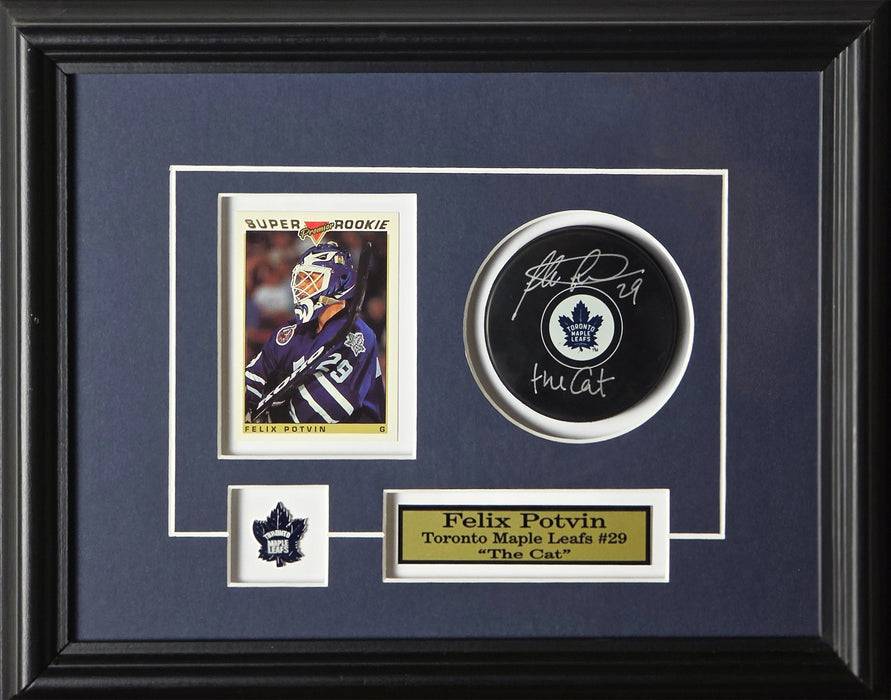 Felix Potvin Toronto Maple Leafs Signed Puck with Card Memorabilia Collector Frame