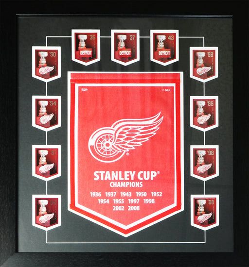 Detroit Red Wings Stanley Cup Felt Banner With Panini Cards Sports Hockey Memorabilia Collector Frame