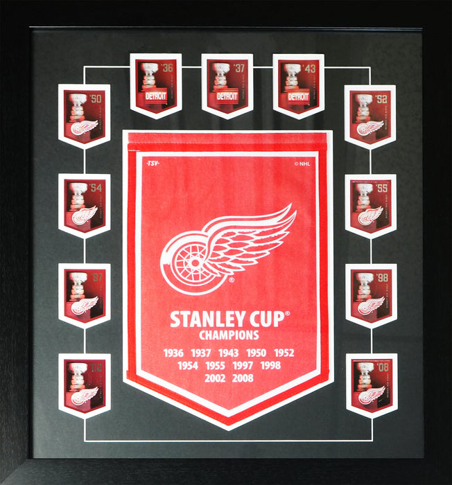 Detroit Red Wings Stanley Cup Felt Banner With Panini Cards Sports Hockey Memorabilia Collector Frame