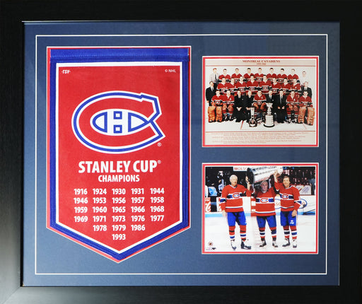 Montreal Canadiens Stanley Cup Championship Felt Banner With 2 Photo Sports Hockey Memorabilia Collector Frame
