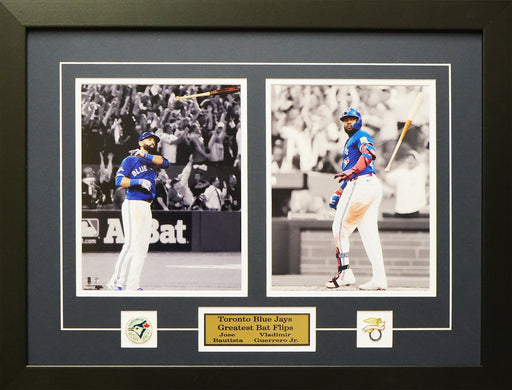 Vladimir Guerrero Jr. & Jose Bautista Bat Flip Toronto Blue Jays Baseball 2 Photo Sports Memorabilia Collector Frame (Spotlight)