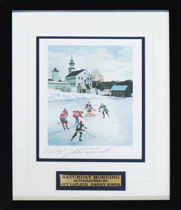 Saturday Morning Lithograph Kids Print Signed by Guy Lafleur & Johnny Bower Lithograph Frame