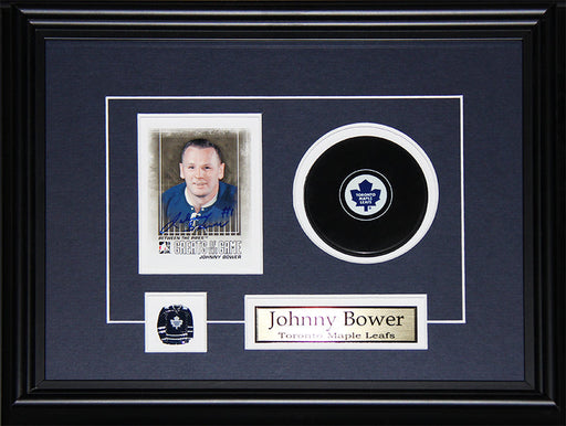 Johnny Bower Toronto Maple Leafs Signed Card with puck Hockey Frame