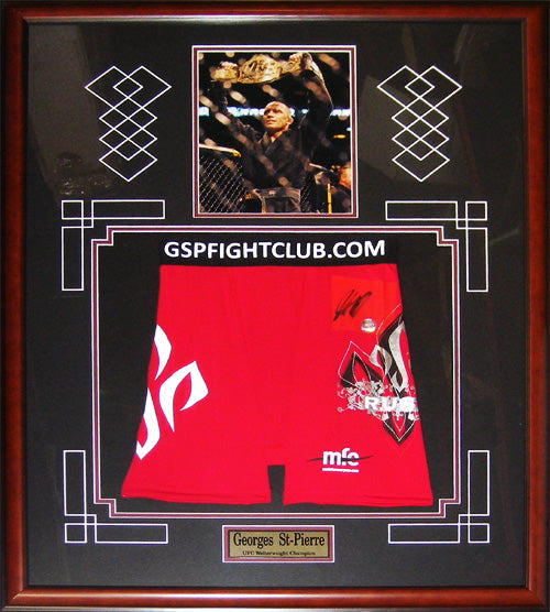 Georges St-Pierre Signed UFC MMA Mixed Martial Arts Trunks Collector Frame - Red