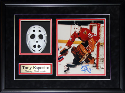 Tony Esposito Chicago Blackhawks Mask Replica Signed Photo Hockey Frame