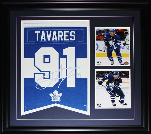 John Tavares Toronto Maple Leafs #91 Lazer Etched Autograph Felt Jersey Banner Hockey Sports Memorabilia Collector Frame