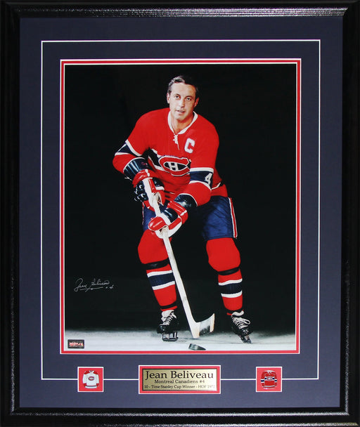 Jean Beliveau Montreal Canadiens Hockey Sports Memorabilia Collector Signed 16x20 Frame (Dark)