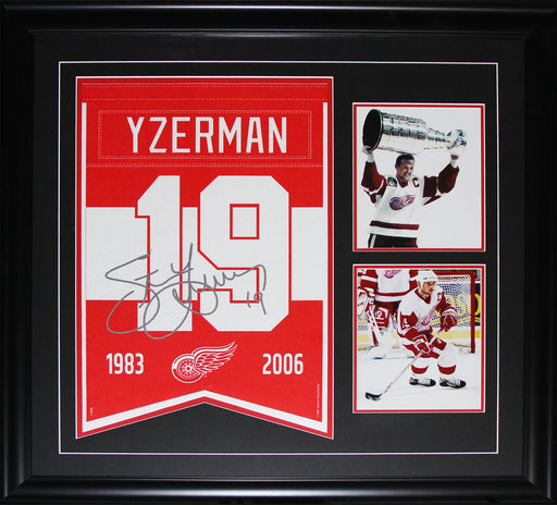 Steve Yzerman Detroit Red Wings #19 Lazer Etched Autograph Felt Jersey Banner Hockey Sports Memorabilia Collector Frame