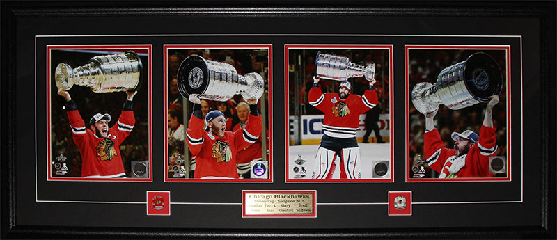 2015 Chicago Blackhawks Stanley Cup Champions 4 Photo Hockey Collector Frame