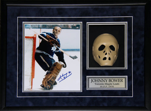 Johnny Bower Toronto Maple Leafs Signed 8x10 Goalie Mask Hockey Frame