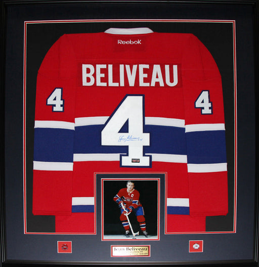 Jean Beliveau Montreal Canadiens Signed red Jersey Hockey Collector Frame