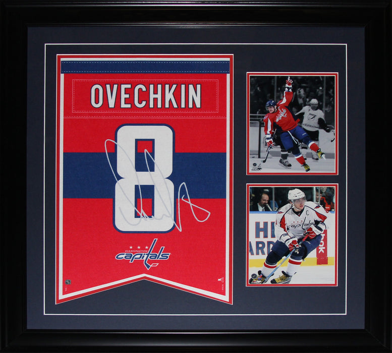 Alexander Ovechkin Washington Capitals Lazer Etched Autograph Felt Jersey Banner Hockey Sports Memorabilia Collector Frame