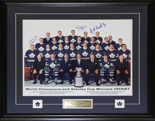 Johnny Bower Red Kelly & Eddie Shack Signed 16x20 1967 Toronto Maple Leafs Hockey Frame