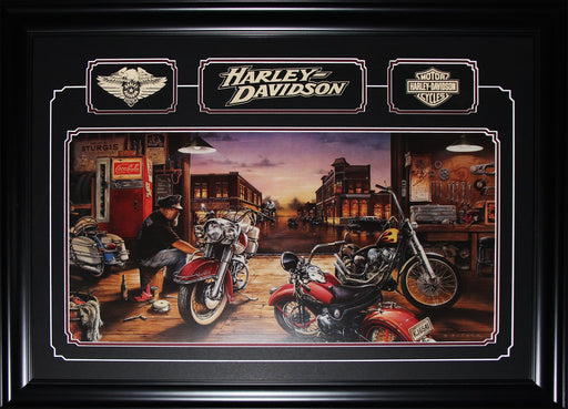 Ready to Rumble Harley Davidson Motorcycle by Dan Hatala Fine Art Print with Emblems Frame