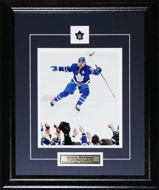 Auston Matthews Toronto Maple Leafs 2022 Season 60th Goal 8x10 Hockey Collector Frame (Arms Out)