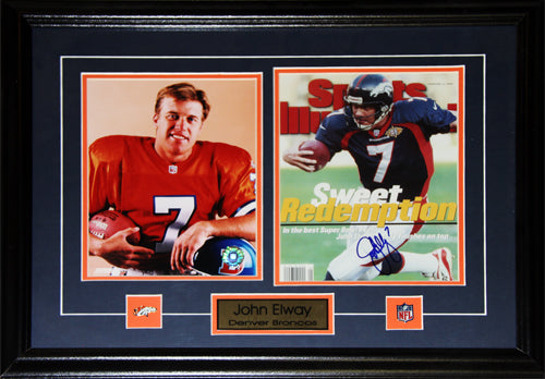 John Elway Denver Broncos Signed 2 Photo Football Collector Frame