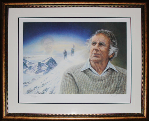 Edmund Hillary Conquers Everest Limited Edition of 1953 Lithograph print side by Ed Hillary in Deluxe Frame