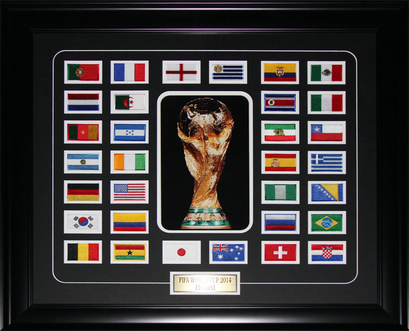FIFA 2014 World Cup Final 32 Team Patch Soccer Memorabilia Collector Frame
