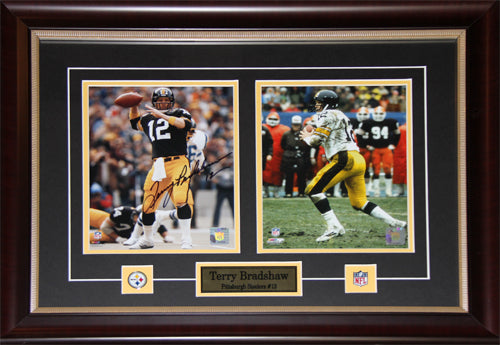 Terry Bradshaw Pittsburgh Steelers 2 Photo Signed Football Collector Frame
