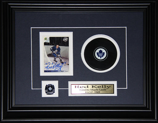Red Kelly Toronto Maple Leafs Signed Card with puck Hockey Collector Frame